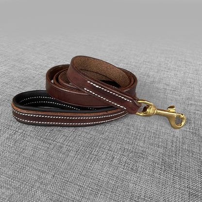 Laisse en cuir marron et noir – bouclerie laiton