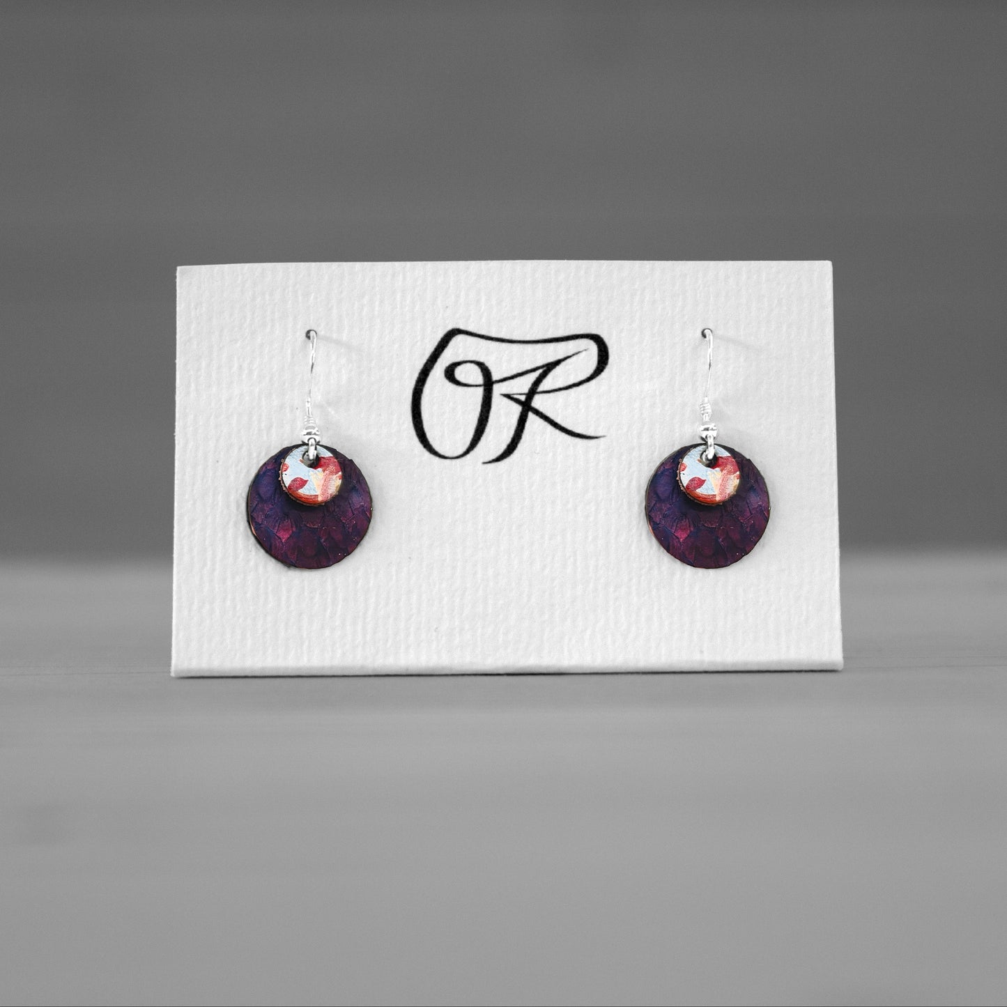 Boucles d’oreilles cuir bordeaux & argent massif