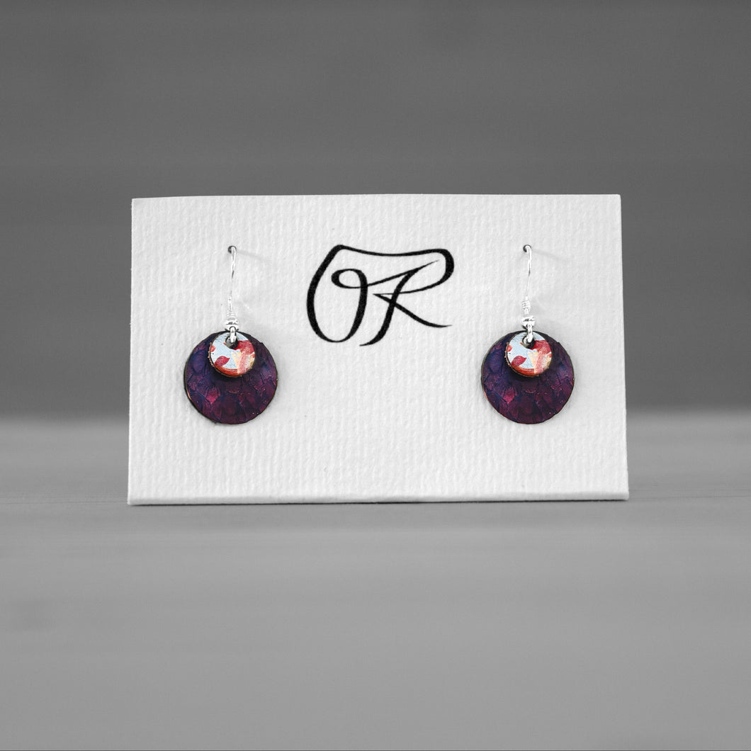 Boucles d’oreilles cuir bordeaux & argent massif