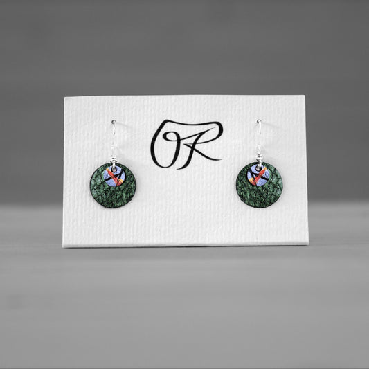 Boucles d’oreilles cuir vert irisé & argent massif