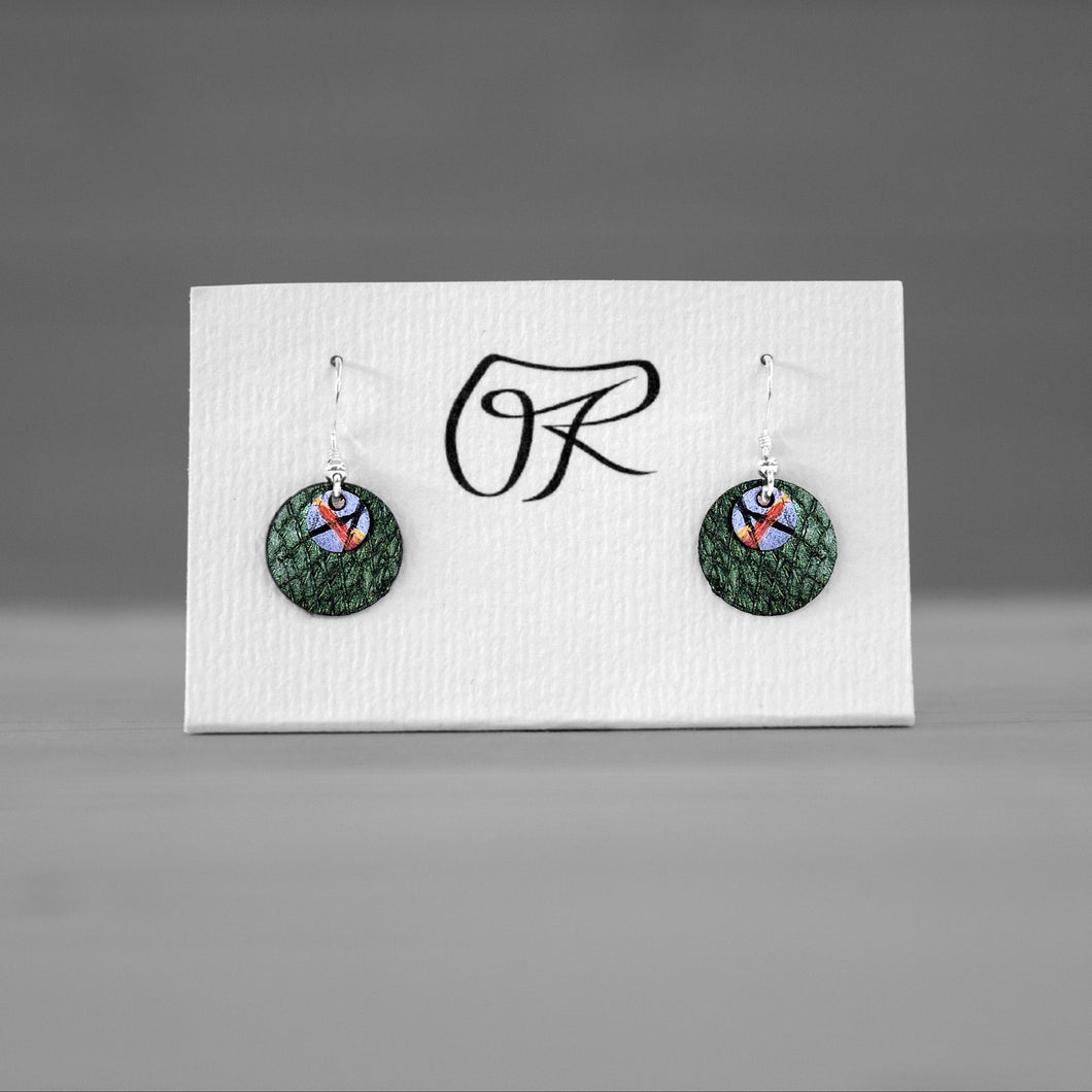 Boucles d’oreilles cuir vert irisé & argent massif