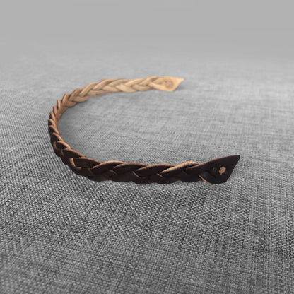 Frontal tresse en cuir brun degrade, courbe en fer a cheval